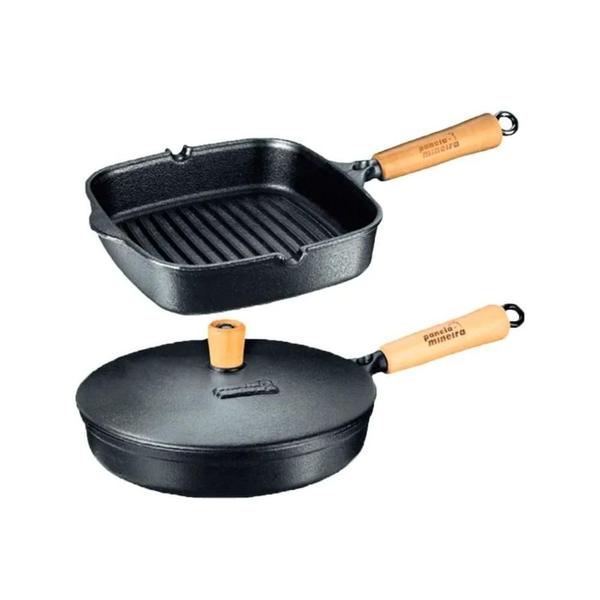 Imagem de Jogo 2 Frigideiras Cook Grill, Beira Alta Tampa De Ferro 25cm