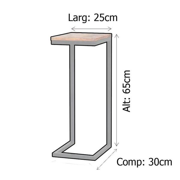 Imagem de Jogo 2 Mesa de Apoio Lateral Sofá Industrial 65cm Preta Madeira Imbuia