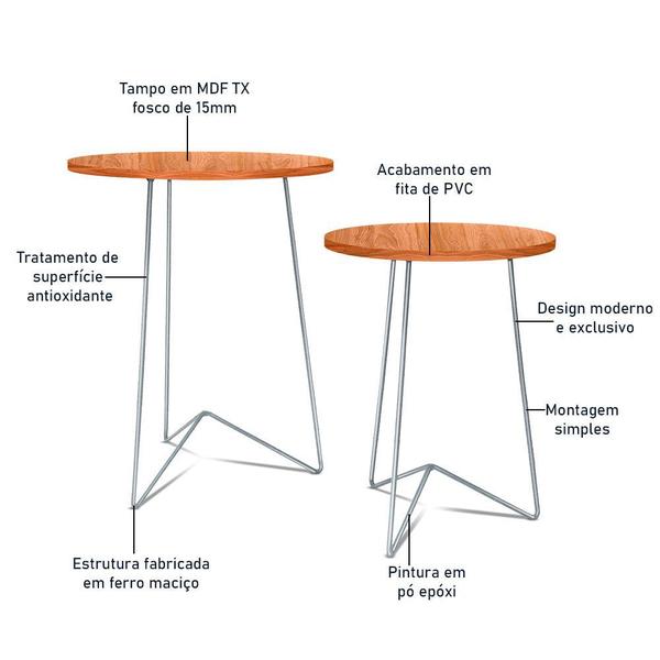 Imagem de Jogo 2 Mesas de Canto Lateral Athenas Tripé Redonda -  Prata e Jade