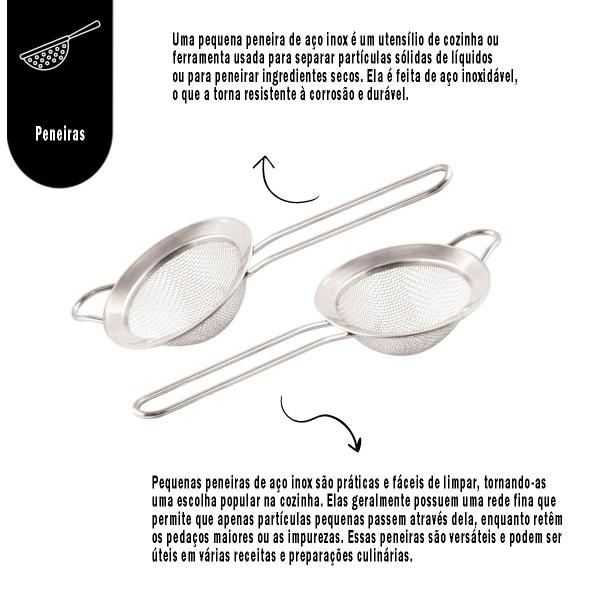 Imagem de Jogo 2 Peneiras Pequena Culinária Em Aço Inox Gourmet Coar Peneirar Utensílio de Cozinha Bebidas Líquidos Alimentos 8cm