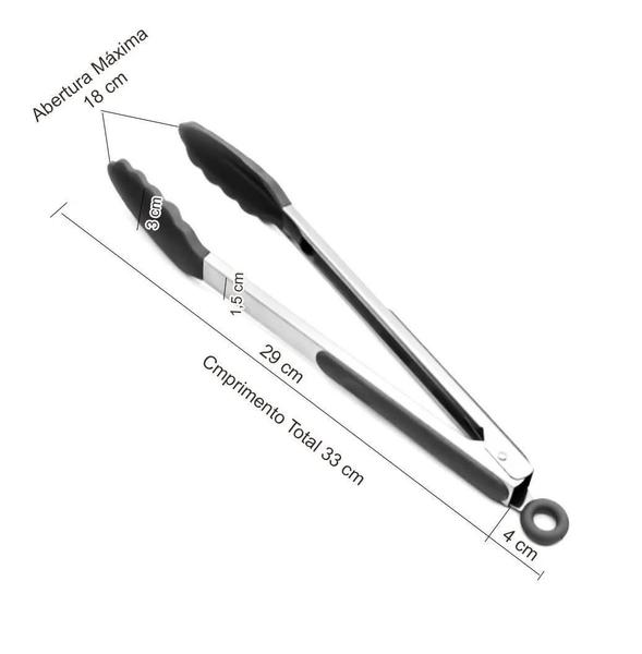 Imagem de Jogo 2 Pinça Pegador Multiuso De Silicone 29,5 Cm Preto