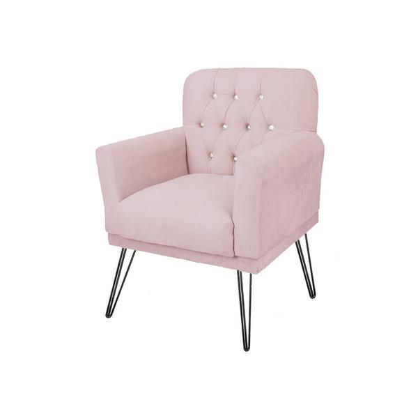 Imagem de Jogo 2 Poltronas Decorativa Para Consultório Pés de Ferro Anitta Suede Rosa Bebe - DL Decor