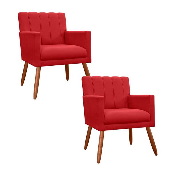 Imagem de Jogo 2 Poltronas Decorativa Para Sala de Sala de Estar Cecília Suede Vermelho - DL DECOR