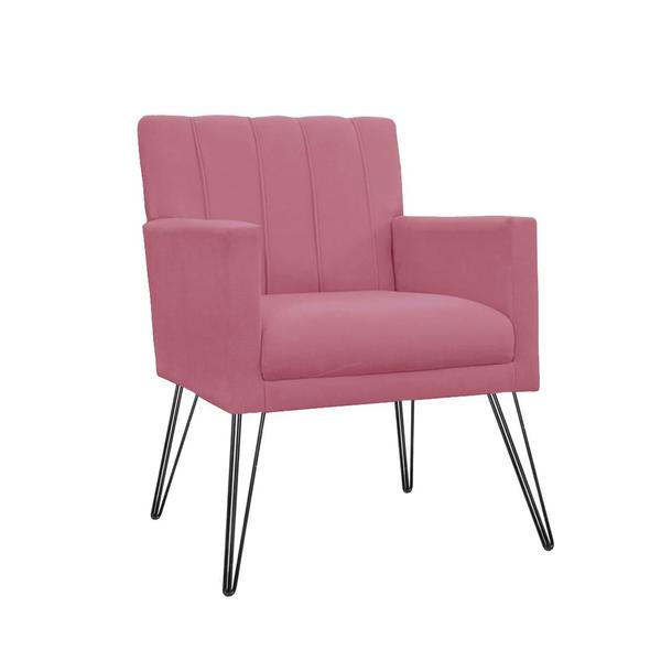 Imagem de Jogo 2 Poltronas Decorativas Para Escritório Pés de Ferro Cecília Suede Rosa Barbie - INCASA DECOR