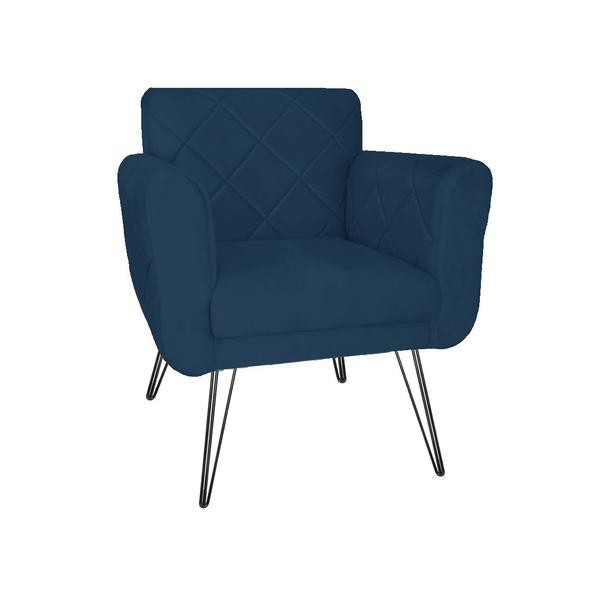 Imagem de Jogo 2 Poltronas Decorativas Para Escritório Pés de Ferro Isabella Suede Azul Marinho - DL Decor