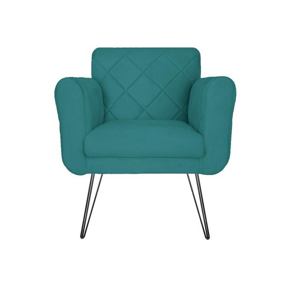 Imagem de Jogo 2 Poltronas Decorativas Para Escritório Pés de Ferro Isabella Suede Azul Turquesa - DL Decor