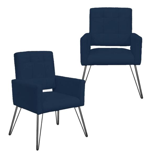 Imagem de Jogo 2 Poltronas Decorativas Para Quarto Closet Pés de Ferro Camila Suede Azul Marinho - LM DECOR