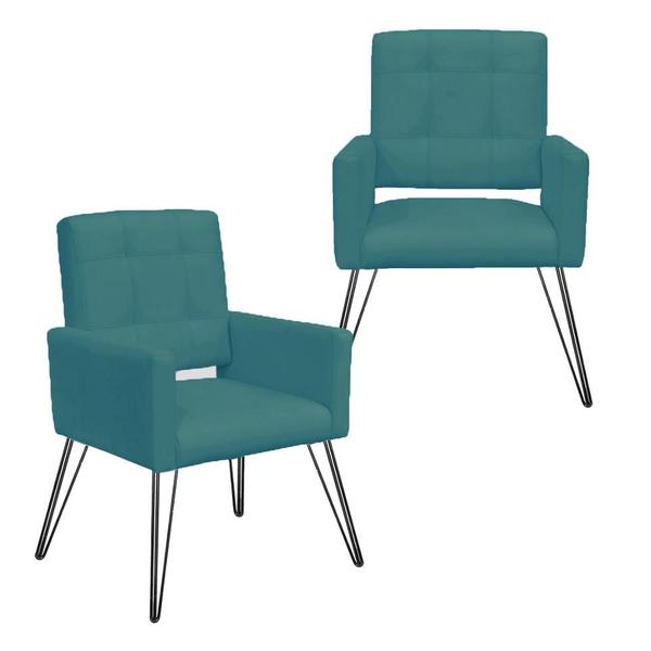 Imagem de Jogo 2 Poltronas Decorativas Para Quarto Closet Pés de Ferro Camila Suede Azul Turquesa - LM DECOR