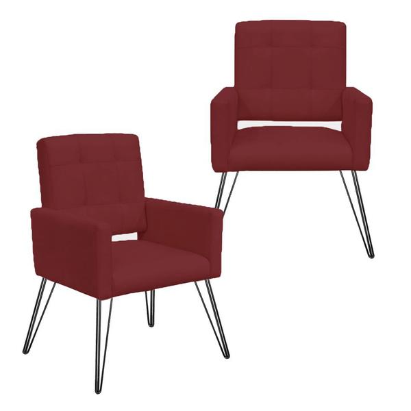 Imagem de Jogo 2 Poltronas Decorativas Para Quarto Closet Pés de Ferro Camila Suede Vermelho Bordo - DL Decor