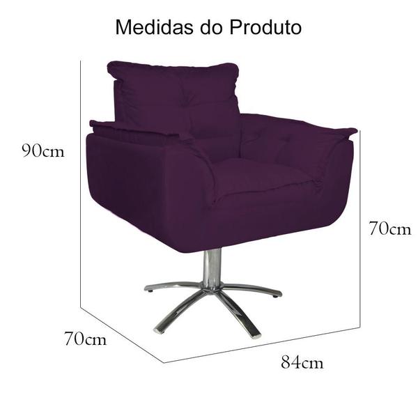 Imagem de Jogo 2 Poltronas Estofada Consultório Base Giratória de Metal Opala Suede Roxo - LM DECOR