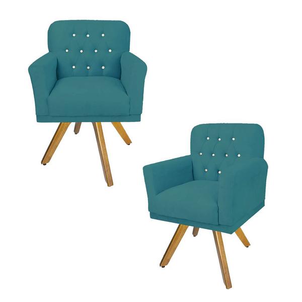 Imagem de Jogo 2 Poltronas Estofadas Base Giratória de Madeira Clínica Anitta Suede Azul Turquesa DL Decor