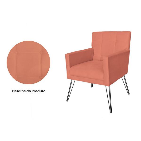 Imagem de Jogo 2 Poltronas Estofadas Para Consultório Pés de Ferro Luiza Suede Coral - DL Decor