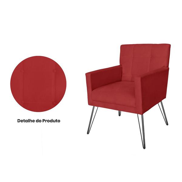 Imagem de Jogo 2 Poltronas Estofadas Para Consultório Pés de Ferro Onix Suede Vermelho - LM DECOR