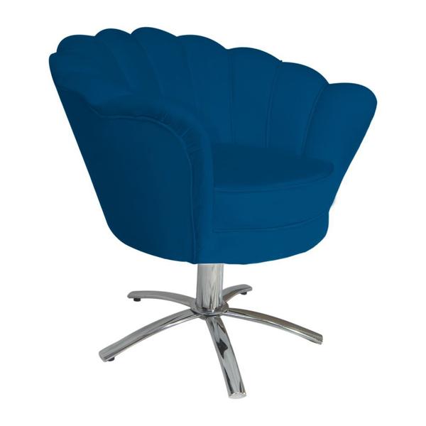 Imagem de Jogo 2 Poltronas Para Sala Comercial Base Giratória de Metal Pétala Suede Azul Royal - DL Decor