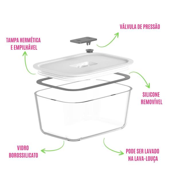 Imagem de Jogo 2 Potes Herméticos C/ Tampa Empilhável Vidro Transparente Multiuso Geladeira Marmita Cozinha Microondas Organizador