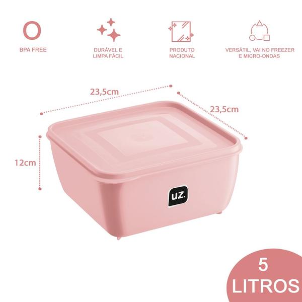 Jogo 2 potes Rosa Quadrado 5 L Tampa Boa Vedação - UZ Imagem de Jogo 2 potes Rosa Quadrado 5 L Tampa Boa Vedação
