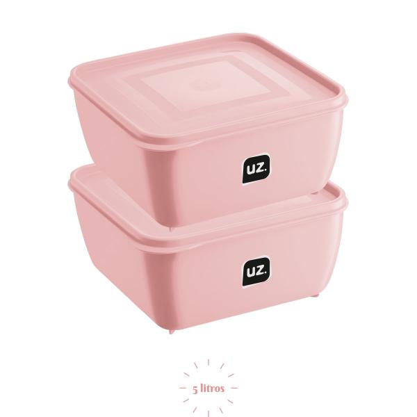 Jogo 2 potes Rosa Quadrado 5 L Tampa Boa Vedação - UZ Imagem de Jogo 2 potes Rosa Quadrado 5 L Tampa Boa Vedação