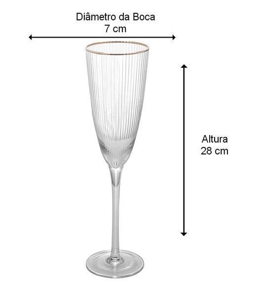 Imagem de Jogo 2 Taças 300ml Para Champanhe Cristal Ecológico Com Borda Dourada Lines 