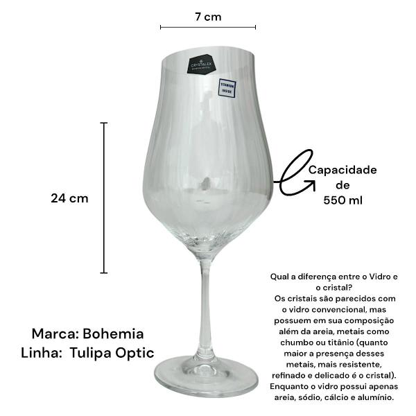 Imagem de Jogo 2 Taças Água Drink Tulipa Optic Cristal Bohemia 550ml