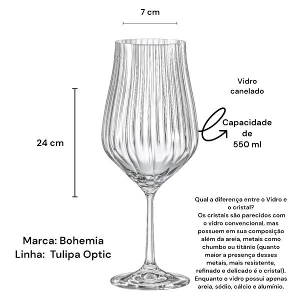 Imagem de Jogo 2 Taças Água Drink Tulipa Optic Cristal Bohemia 550ml