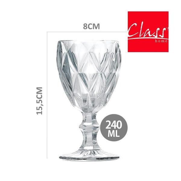 Imagem de Jogo 2 Taças de Vidro Cor Transparente Diamante Clear p/ Água Vinho Class Home 240ml