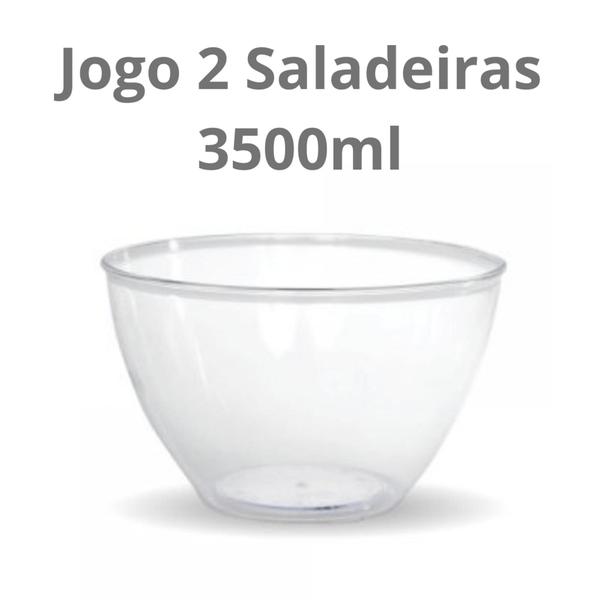 Imagem de Jogo 2 Tigelas Saladeira ACRÍLICA Cristal Transparente 3500ml, Tijela Bowl ACRÍLICA Resistente