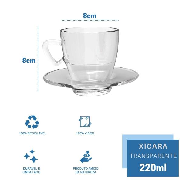 Imagem de Jogo 2 Xícaras Café C/ Pires 220mL Transparente Mesa Posta