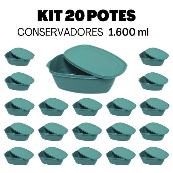 Imagem de Jogo 20 Potes Plásticos Verde com Tampa Kit Conservador