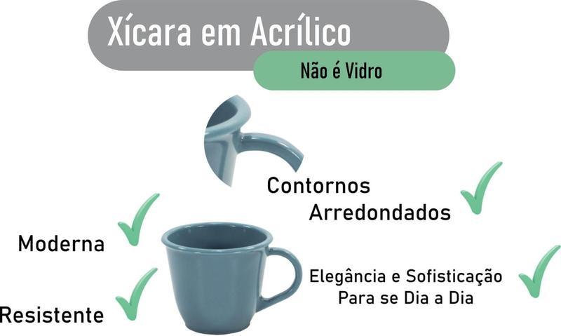 Imagem de Jogo 24 Xícaras Acrílicas Azul Grande 180 Ml Chá Café