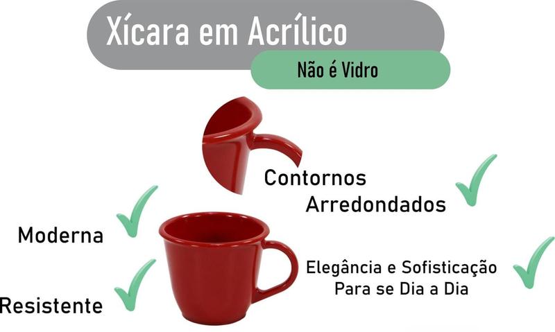 Imagem de Jogo 24 Xícaras Acrílicas Vermelha Grande 180 Ml Chá Café