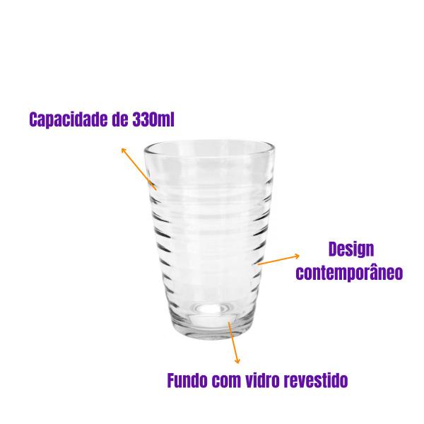 Imagem de Jogo 3 copo de vidro Transparente 330ML P/ Suco Agua Drinks