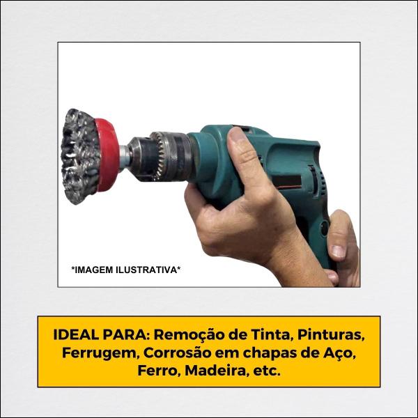 Imagem de Jogo 3 Escovas De Aço Torcido Rotativa Furadeira Parafusadeira 75mm Adaptador M14 Aço