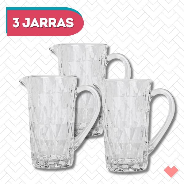 Imagem de Jogo 3 Jarras Diamante Premium 1 L Vidro Grosso Transparente