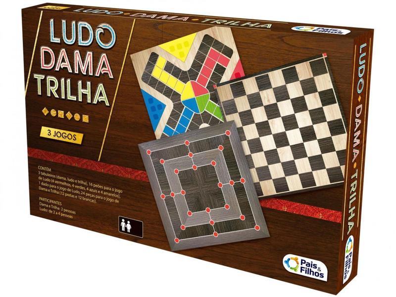 Imagem de Jogo 3 Jogos Ludo, Dama e Trilha Tabuleiro - Pais e Filhos