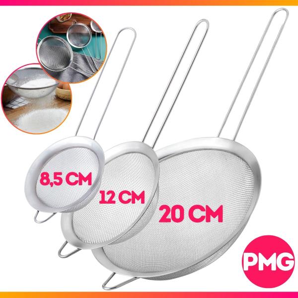 Imagem de Jogo 3 Peneiras Aço Inox Luxo P M G Utensílios De Cozinha 8,5cm, 12cm e 20cm - Paramount