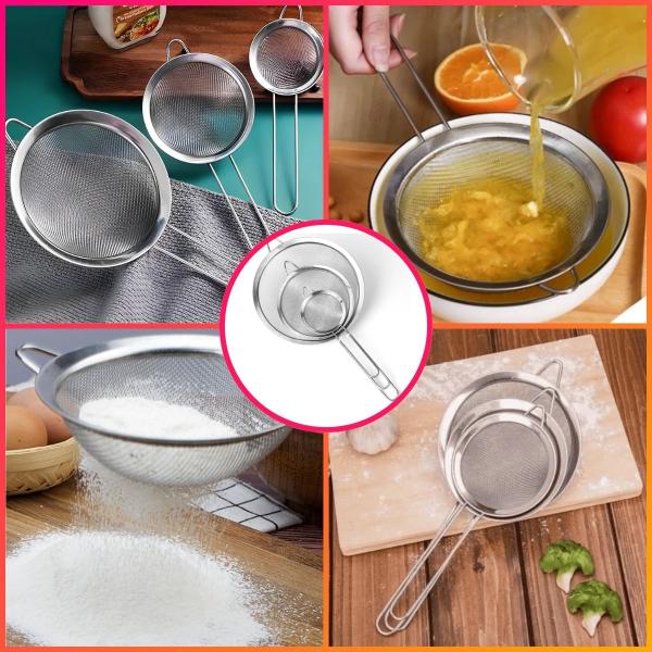 Imagem de Jogo 3 Peneiras Aço Inox Luxo P M G Utensílios De Cozinha 8,5cm, 12cm e 20cm - Paramount