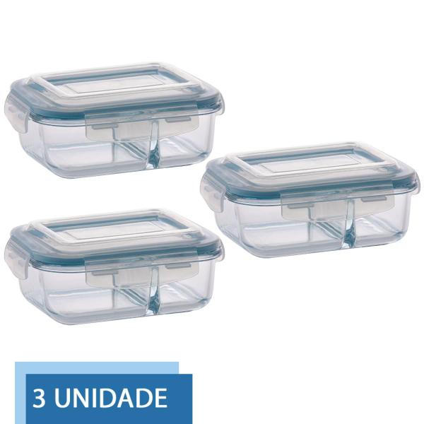 Jogo 3 Potes 640ml Divisória Hermético Marmita Microondas - QUALITY HOUSE / PRATICASA Imagem de Jogo 3 Potes 640ml Divisória Hermético Marmita Microondas