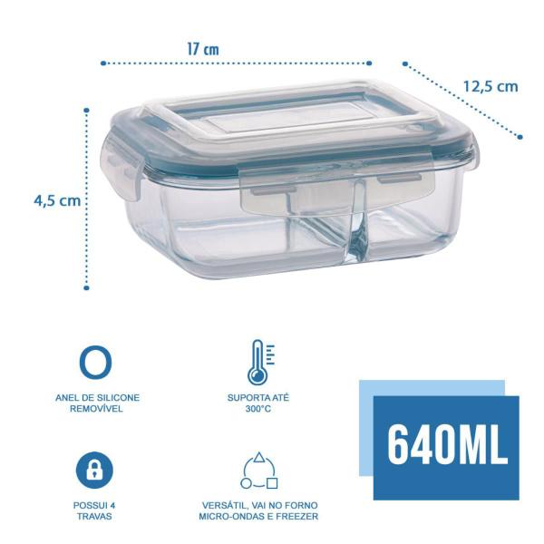 Jogo 3 Potes 640ml Divisória Hermético Marmita Microondas - QUALITY HOUSE / PRATICASA Imagem de Jogo 3 Potes 640ml Divisória Hermético Marmita Microondas