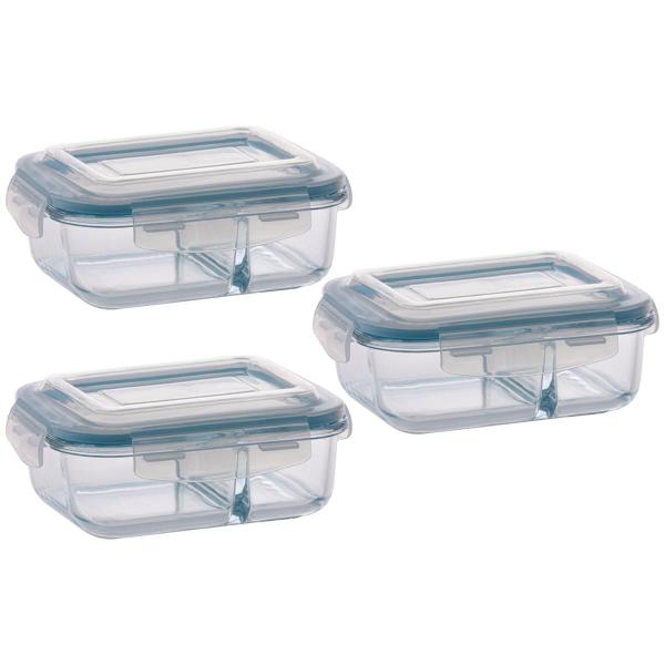 Jogo 3 Potes 640ml Divisória Hermético Marmita Microondas - QUALITY HOUSE / PRATICASA Imagem de Jogo 3 Potes 640ml Divisória Hermético Marmita Microondas