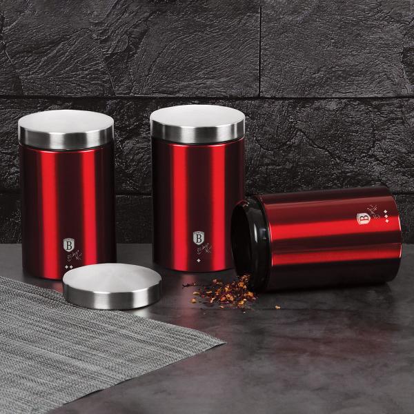 Imagem de Jogo 3 Potes Multiuso Inox 18cm Burgundy Berlinger Haus Grãos Farinhas Cereais Cozinha Mantimentos