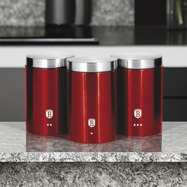 Imagem de Jogo 3 Potes Multiuso Inox 18cm Burgundy Berlinger Haus Grãos Farinhas Cereais Cozinha Mantimentos