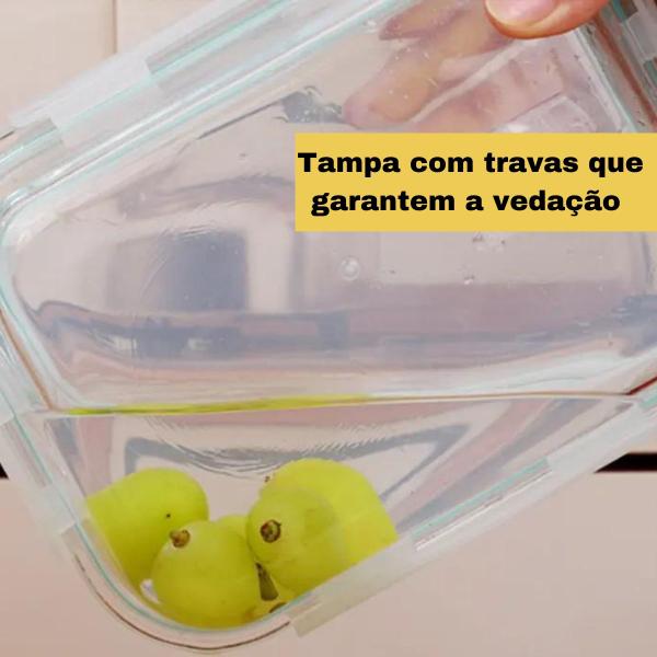 Imagem de Jogo 3 Potes Vidro Grande 1040ml Com Tampa Hermética, Marmita Fitness Para Refeições Armazenar Mantimentos- Vasilha Transparente