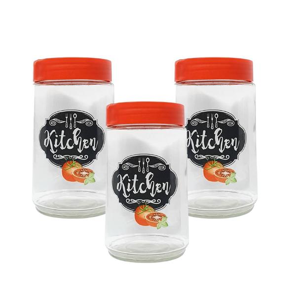 Imagem de Jogo 3 Potes Vidro Hermético Mantimentos Empilhavel 600 mL Kitchen Condimento Casambiente