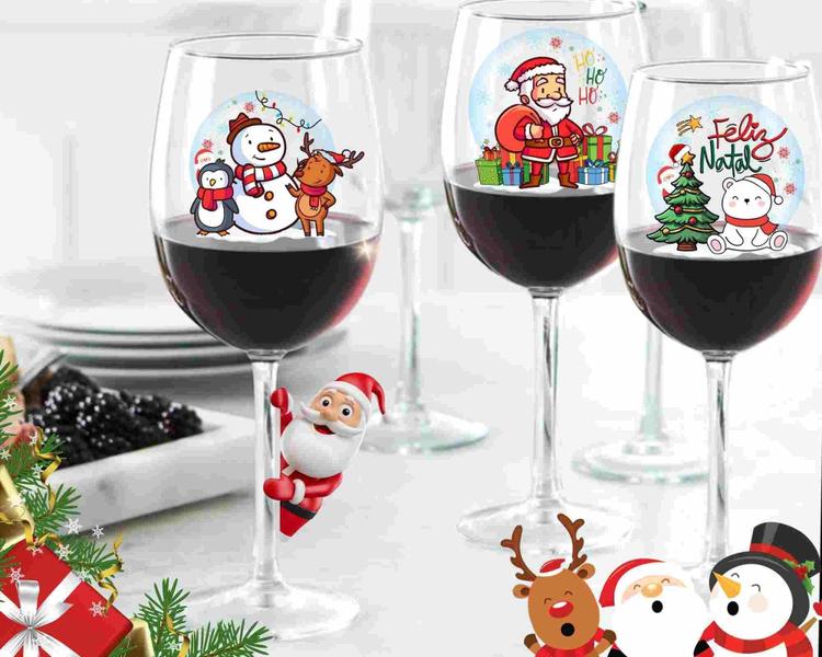 Imagem de Jogo 3 Taças Vinho 465Ml Vidro Estampada Natal Fim De Ano