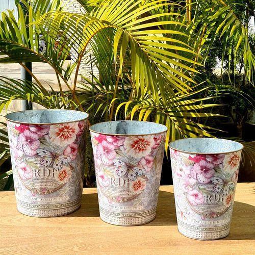 Imagem de Jogo 3 Vasos Cachepot Metal Galvanizado Floreira 26x23