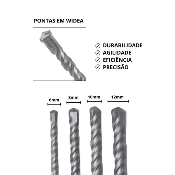 Imagem de Jogo 4 Brocas De Widea/videa Sds Plus Longa 6,8,10,12x310mm