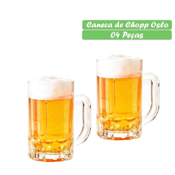 Imagem de Jogo 4 Caneca De Vidro 375ml Robusta Alça Cerveja Chopp Temperatura Ideal Alto Relevo Transparente