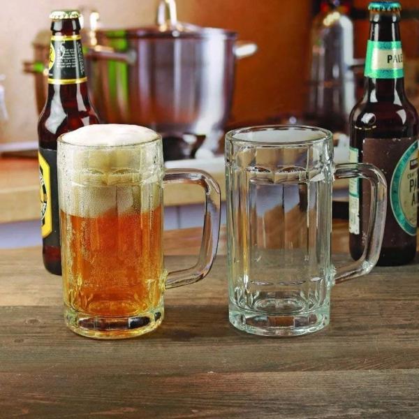 Imagem de Jogo 4 Caneca De Vidro 375ml Robusta Alça Cerveja Chopp Temperatura Ideal Alto Relevo Transparente