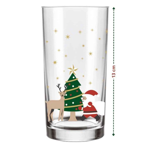 Imagem de Jogo 4 Copos Decoração De Natal Long Drink 300mL Em Vidro  AllMix  Kit Conjunto Festas Papai Noel