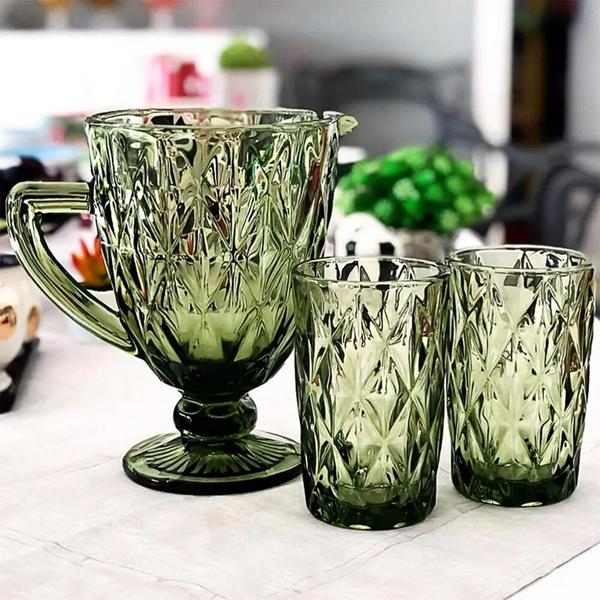 Imagem de Jogo 4 Copos para Água Vidro Diamante Verde Class Home 350ml